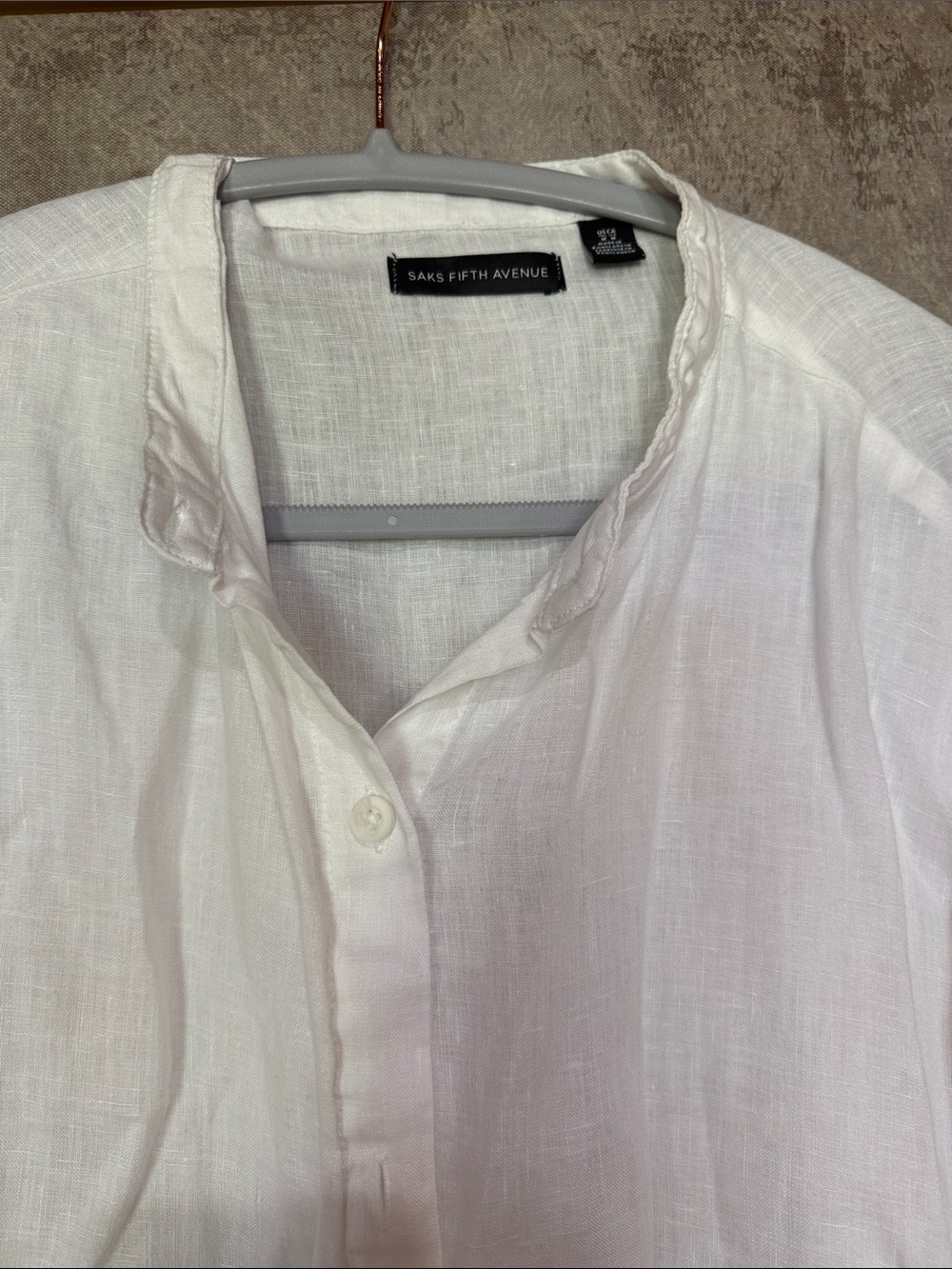 Saks Fifth Avenue Men's White Linen Mandarin Collar Button-Down Shirt